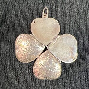 Vintage Sterling Silver 925 Diamond Etched 4 Panel Photo Heart Locket Pendant